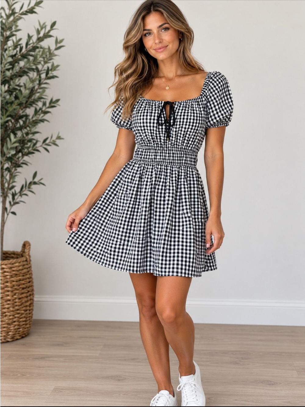 Liberty Love Black White Gingham Smocked Dress